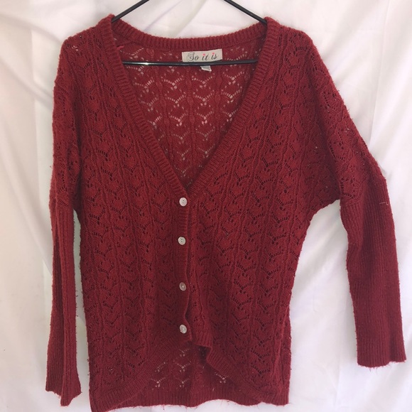 Sweaters - Deep Red Knitted Cardigan